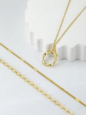 Layered Gold Necklace Set O Chain Tag Charm Stackable Women